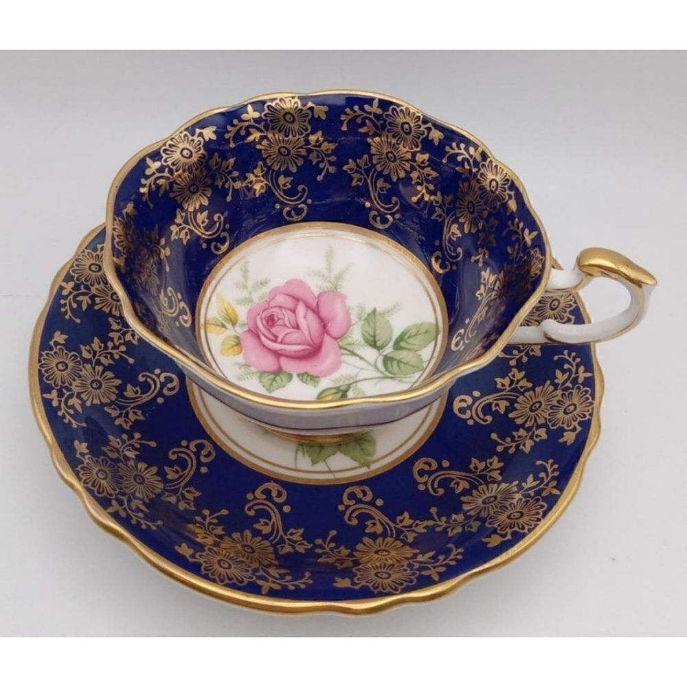 Rare  Vintage Paragon Cup and Saucer Cobalt Blue with Gold Trim